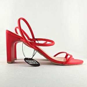 Streetwear Society Women's Vibrant Red Strappy Thin‎ Profile Heeled Sandals Sz 9